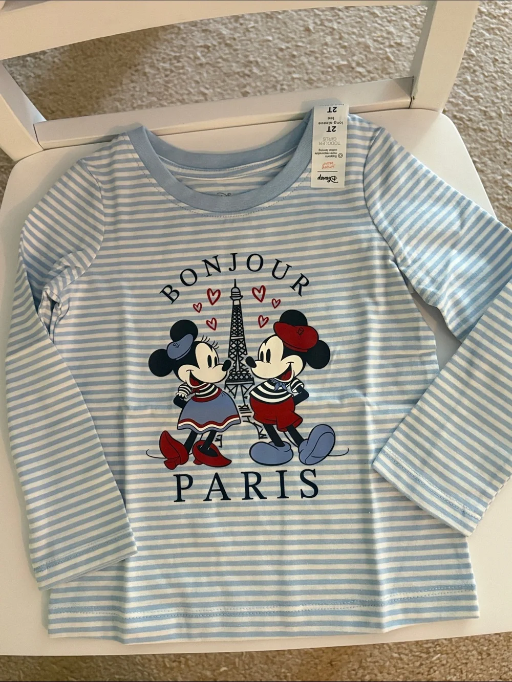 Jumping Beans Disney Minnie & Mickey Bonjour Paris Striped Long-Sleeve Top
